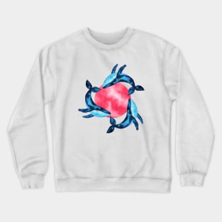 Three space watercolor whales and pink bubble Crewneck Sweatshirt